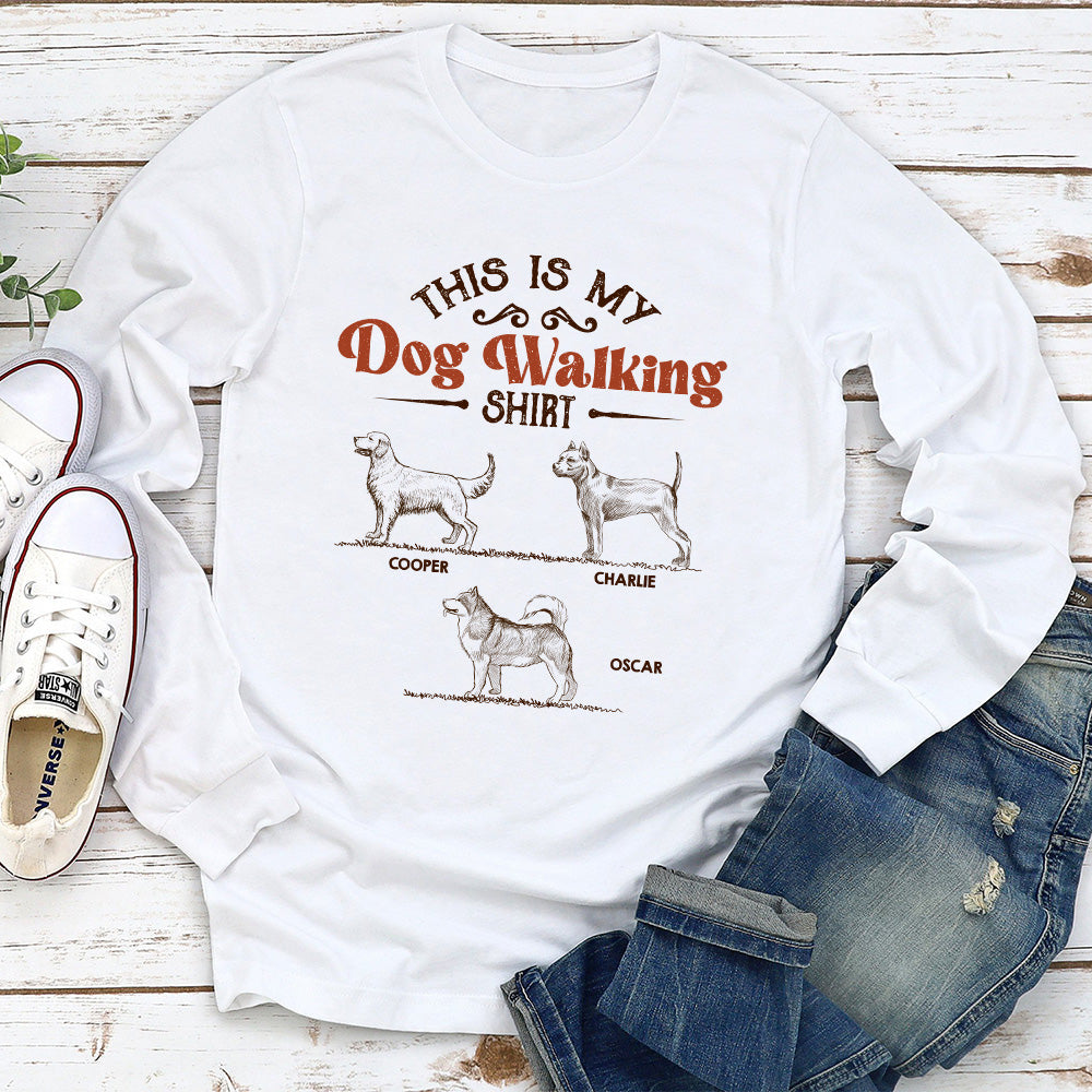 Customizable Vintage Long Sleeve Dog Walking T-shirt for Pet Lovers