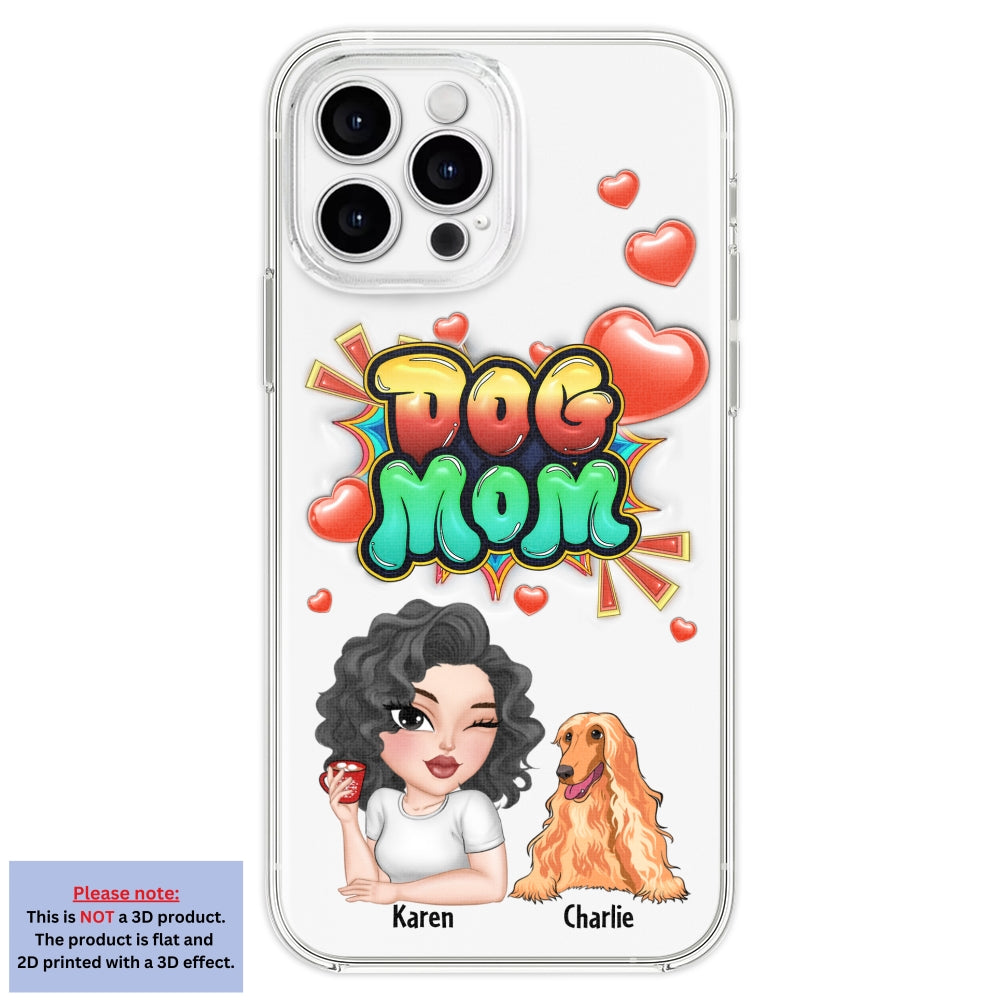 Personalized 3D Inflated Effect Dog Mom Gradient Phone Case - Customizable for Smartphones