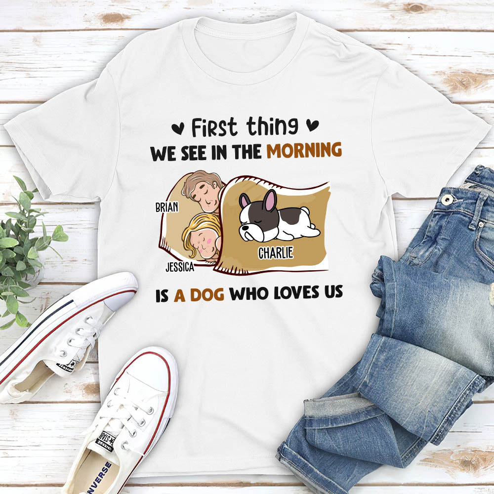 Personalized Unisex Morning First Thing Couple T-shirts - Ideal Gift for Pet Lovers