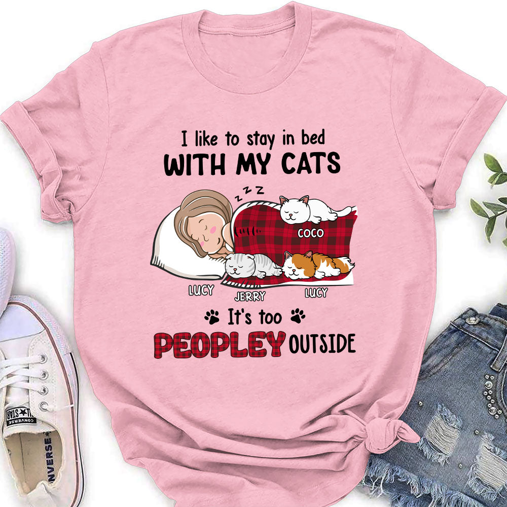 Personalized Custom Women's 'Like To Stay In Bed Cat' T-shirt - Ideal Gift for Pet Lovers