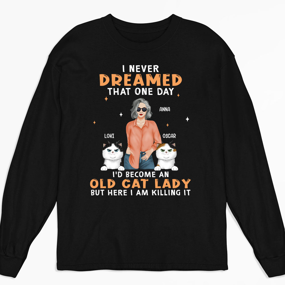Personalized Custom Long Sleeve T-shirt: Embrace Your Inner Old Cat Lady