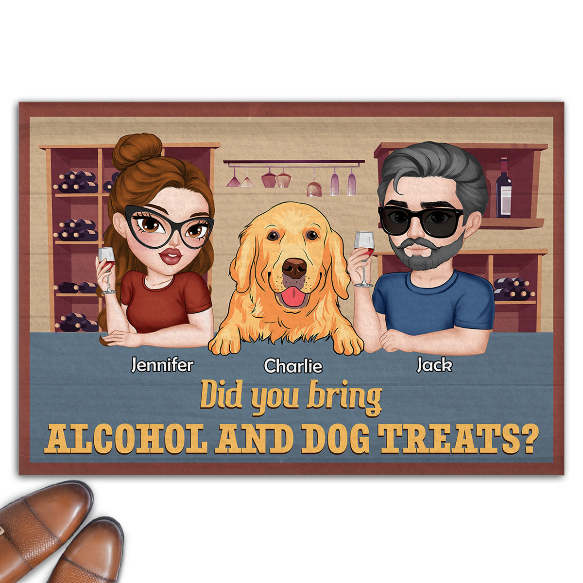 Personalized Custom Doormat: A Warm Welcome for Pet Lovers with Alcohol and Dog Treats Message
