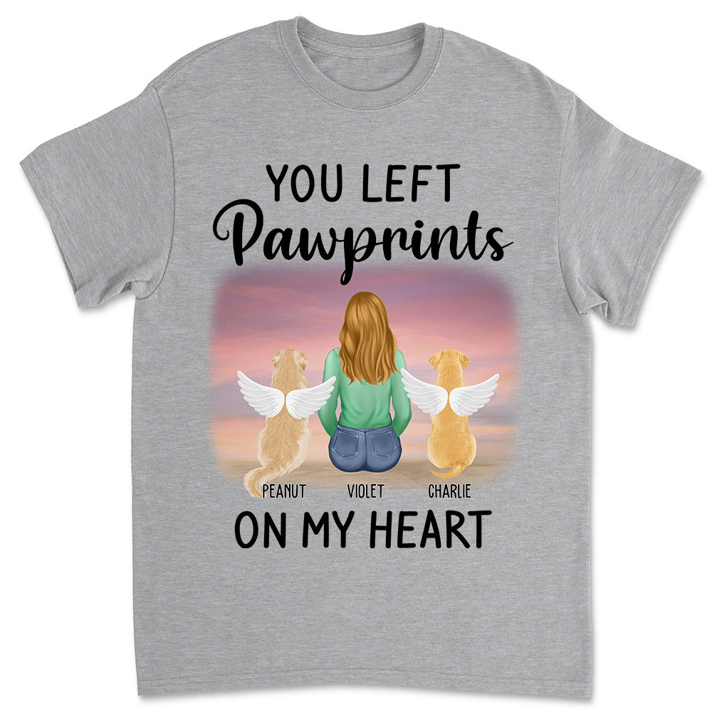 Personalized Left Pawprints on My Heart Unisex Memorial T - shirt for Pet Lovers