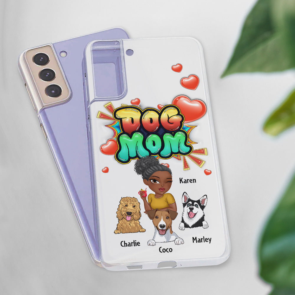 Personalized 3D Inflated Effect Dog Mom Gradient Phone Case - Customizable for Smartphones