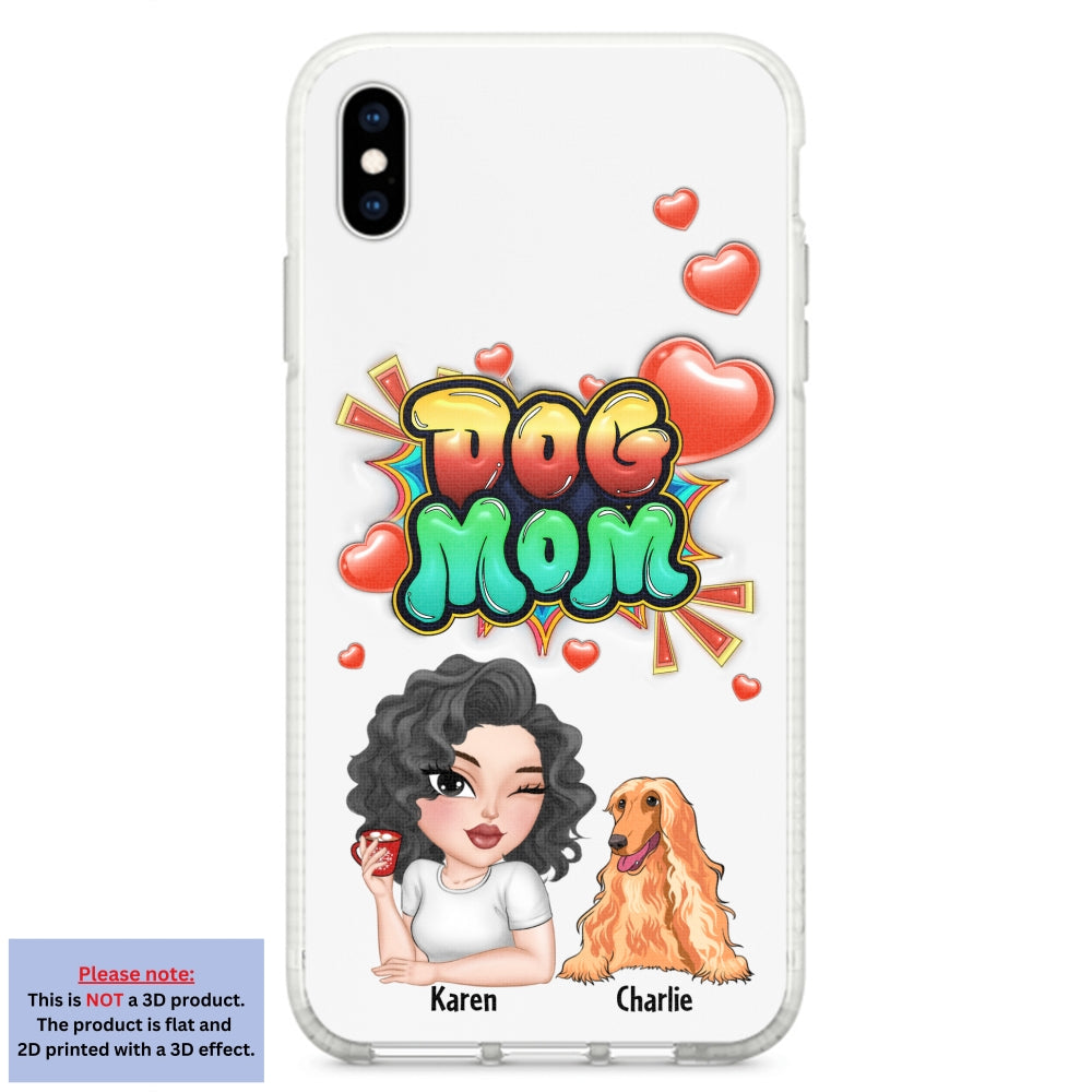Personalized 3D Inflated Effect Dog Mom Gradient Phone Case - Customizable for Smartphones