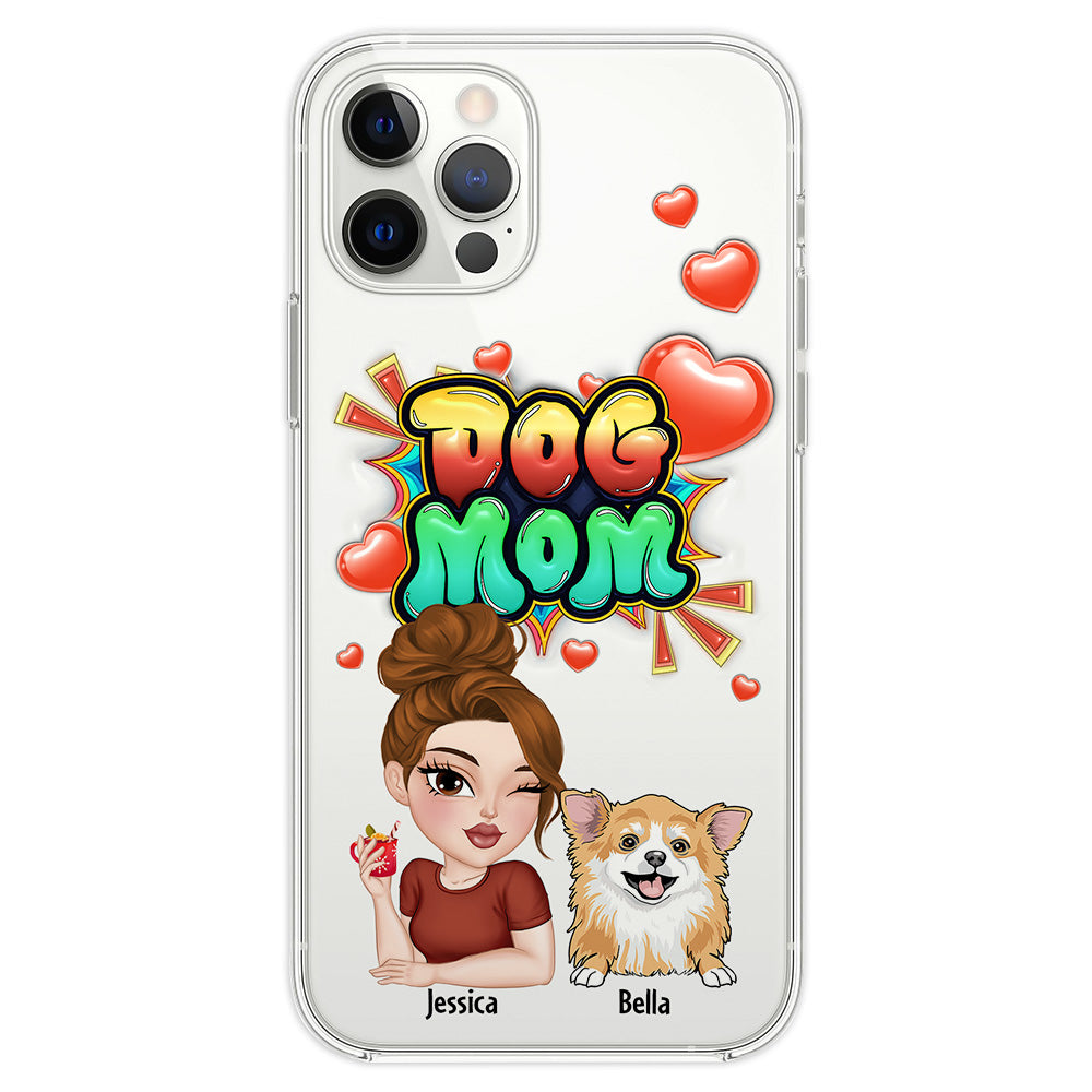 Personalized 3D Inflated Effect Dog Mom Gradient Phone Case - Customizable for Smartphones