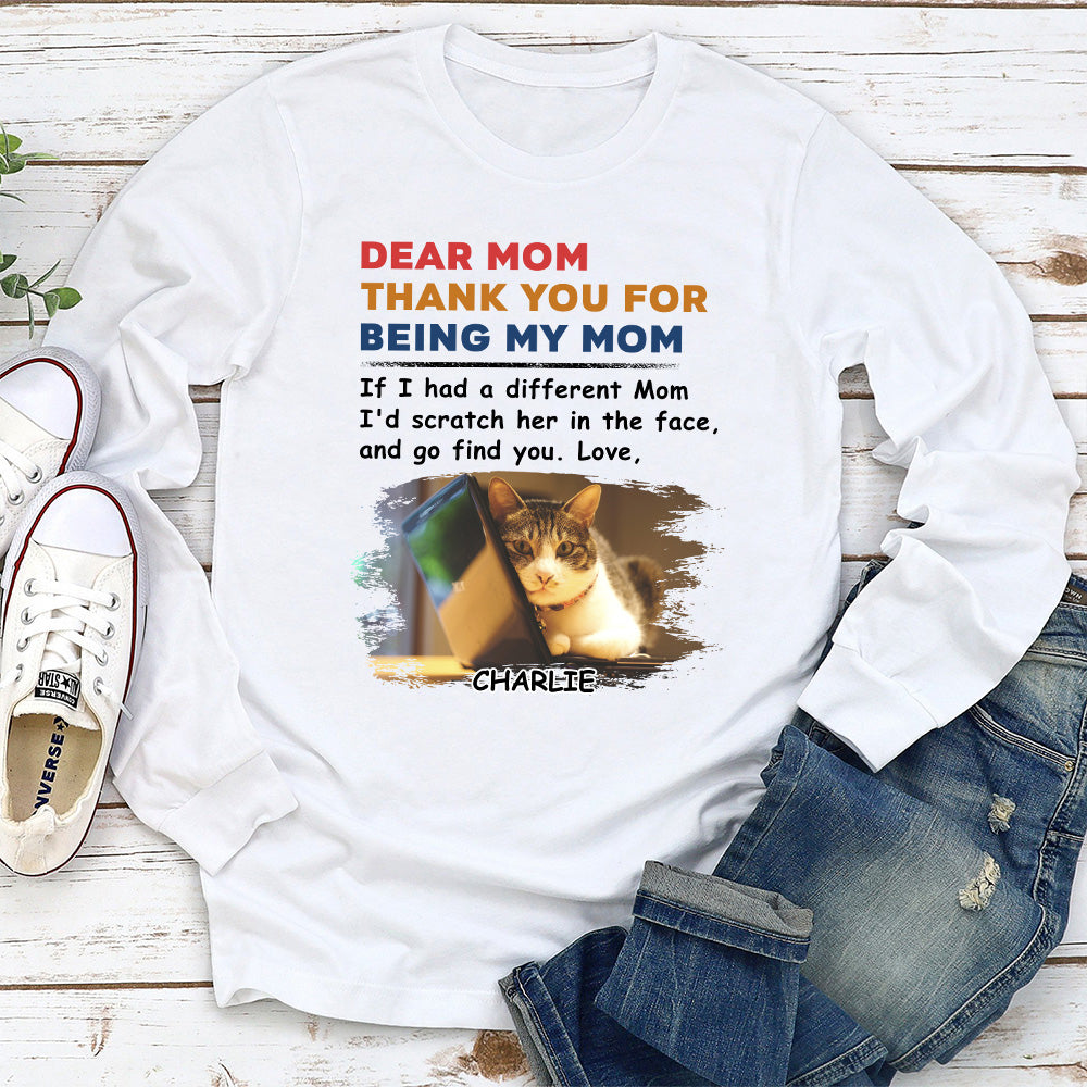 Customizable Personalized Long Sleeve T-shirt for Pet Lovers - Claw Her Face Design