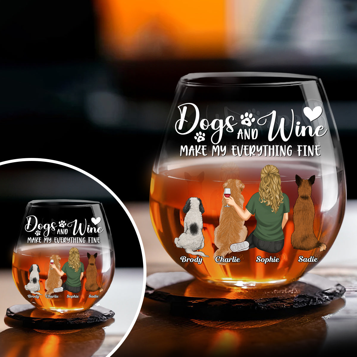 Personalized Custom Wine Glass - Dogs Make My Everything Fine for Special Occasions