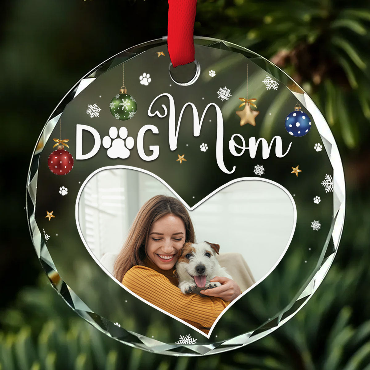 Personalized Dog Mom Photo Glass Ornament - Ideal Gift for Special Occasions