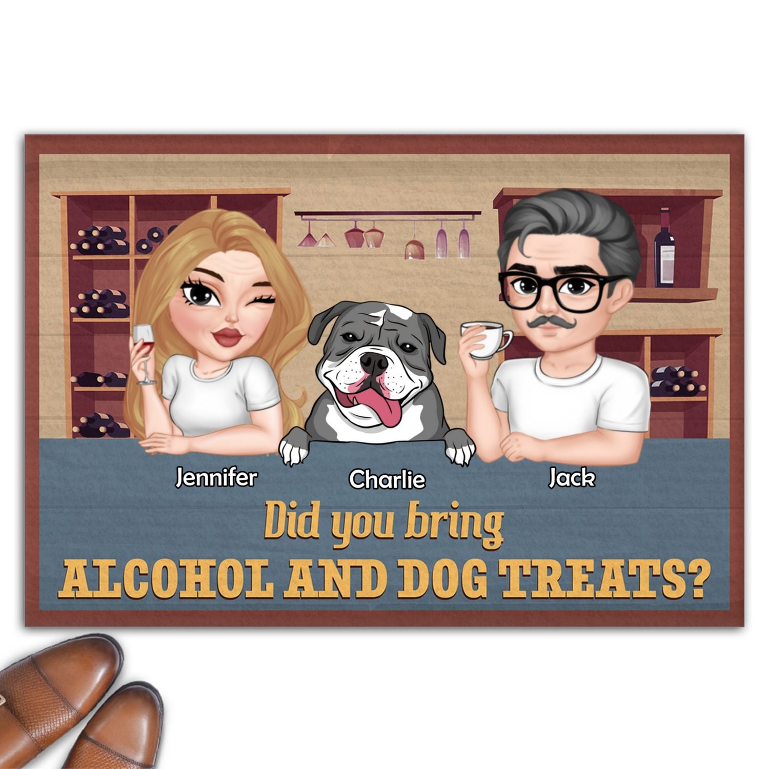 Personalized Custom Doormat: A Warm Welcome for Pet Lovers with Alcohol and Dog Treats Message