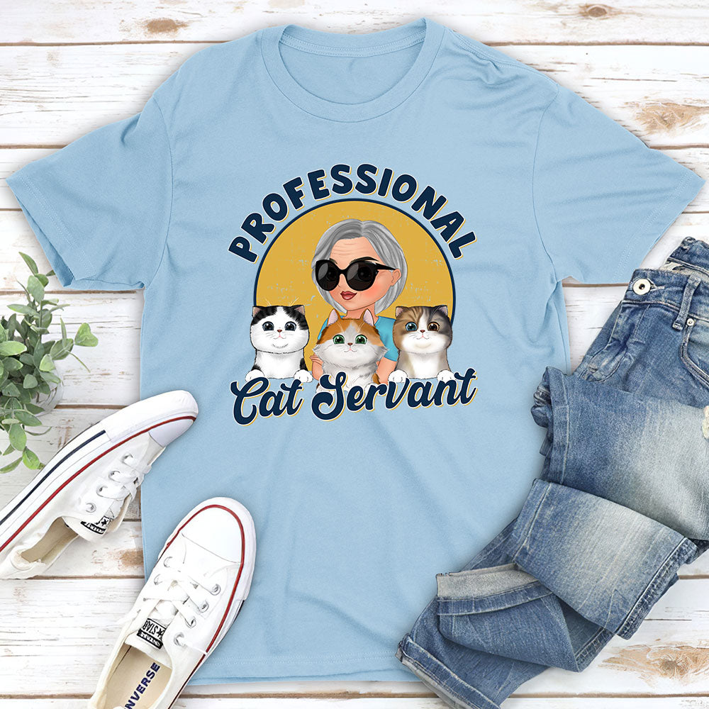 Customizable Professional Cat Servant Cartoon Unisex T-shirt - Ideal Gift for Pet Lovers