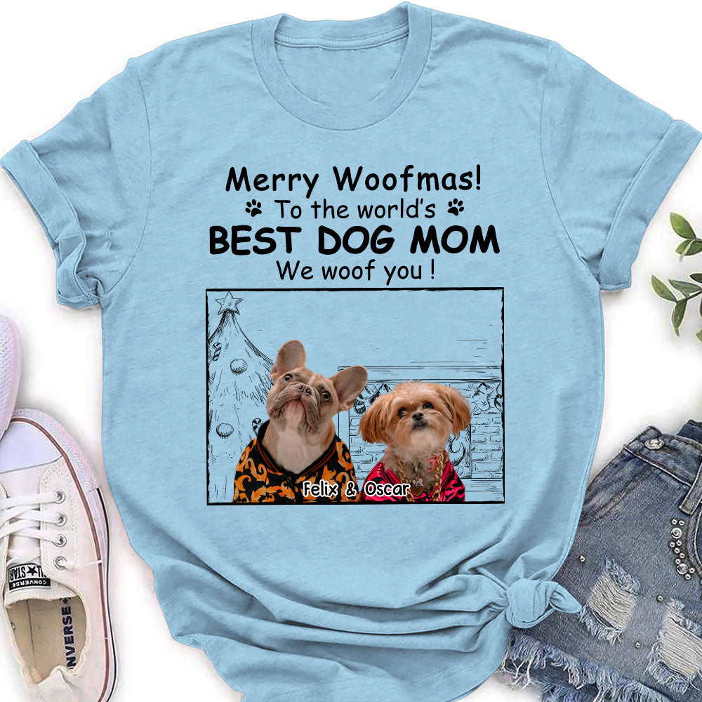 Customizable Christmas Photo Women's T-shirt - Ideal for Dog Moms