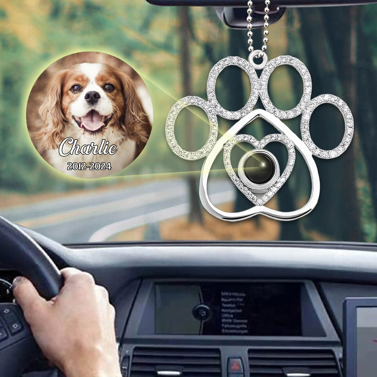 Personalized Pet Paw Projection Car Ornament: You Left Your Paw Prints On My Heart