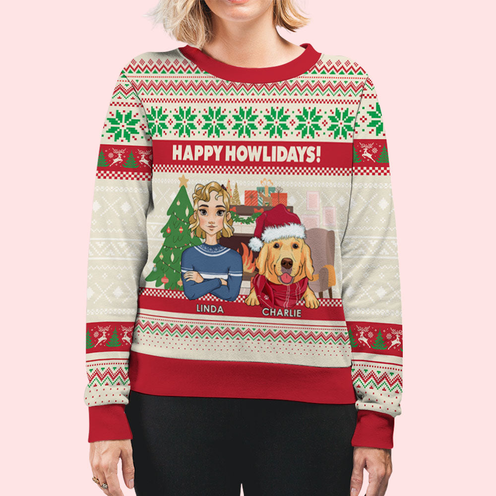 Happy Howlidays - Customizable All-Over Print Personalized Sweatshirt for Pet Lovers