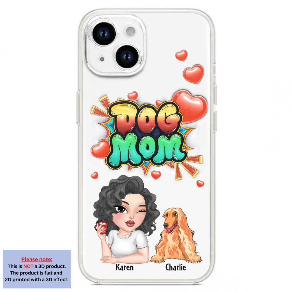 Personalized 3D Inflated Effect Dog Mom Gradient Phone Case - Customizable for Smartphones