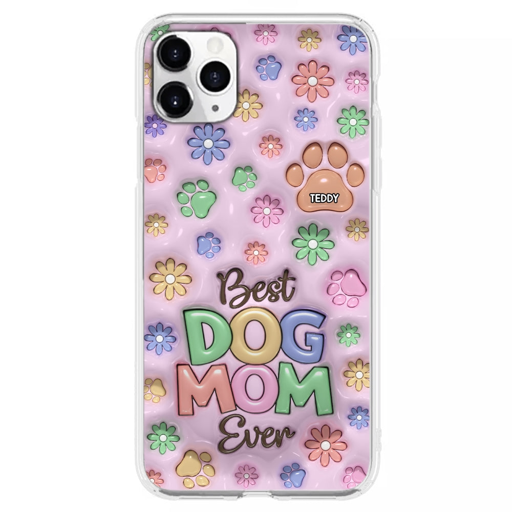 Customizable 3D Inflated Effect Dog Mom Flower And Paw Personalized Phone Case