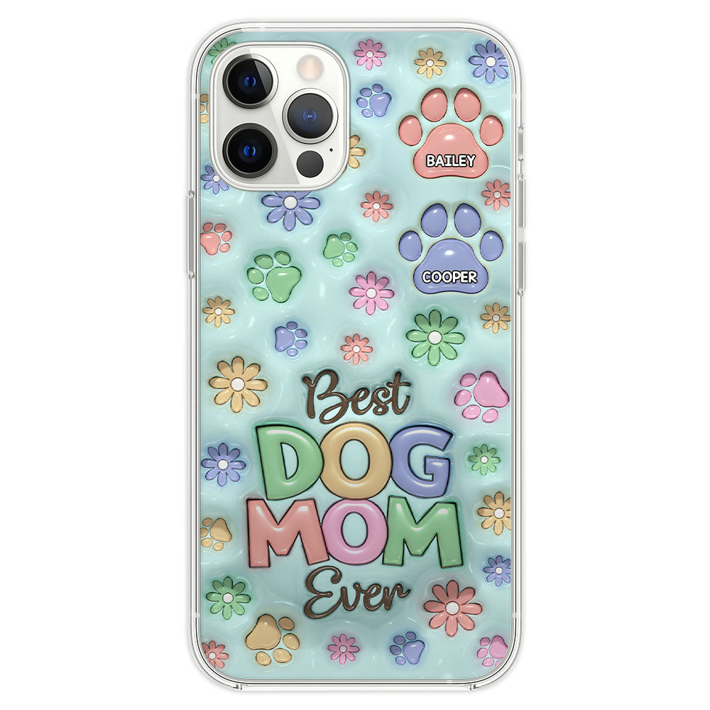 Customizable 3D Inflated Effect Dog Mom Flower And Paw Personalized Phone Case