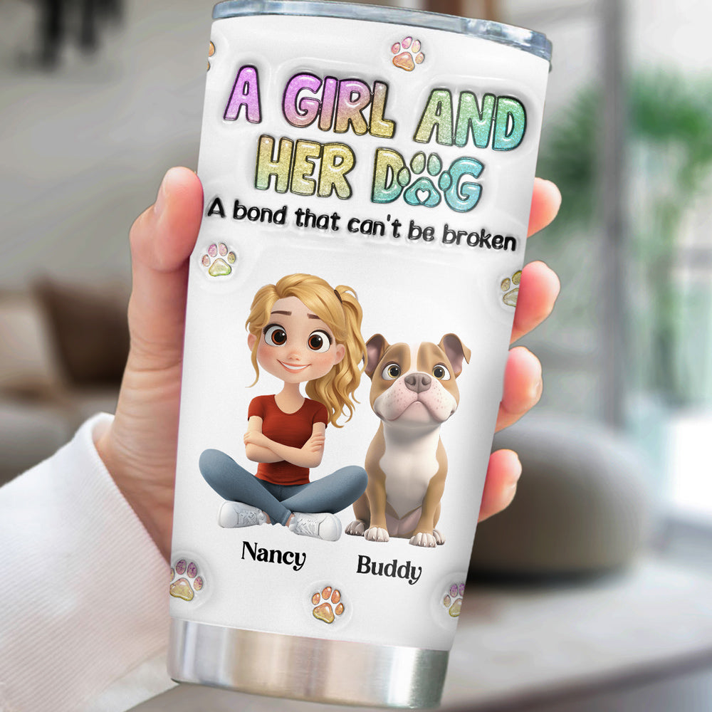 Personalized 3D Inflated Effect Tumbler: A Girl And Her Dog Design