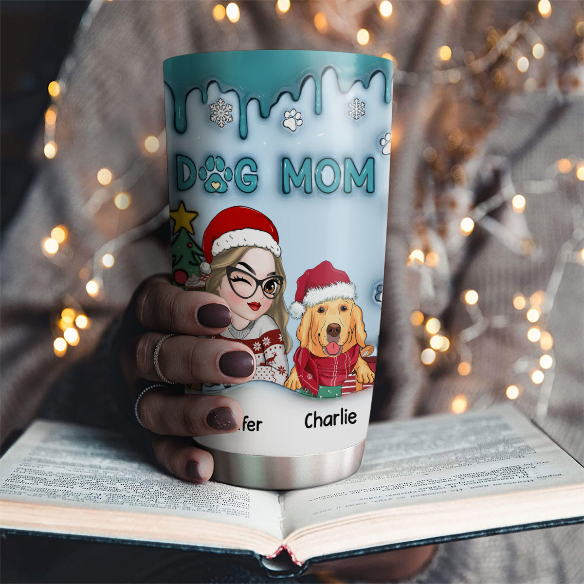 Personalized 3D Inflated Effect Christmas Tumbler for Dog Moms