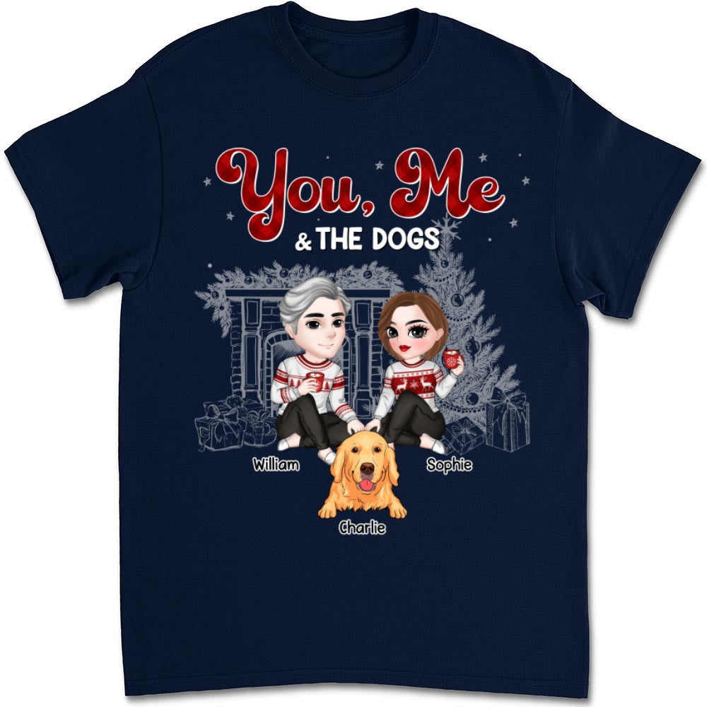 Personalized Couple and Dogs Christmas Unisex T-shirt - Ideal Gift for Pet Lovers