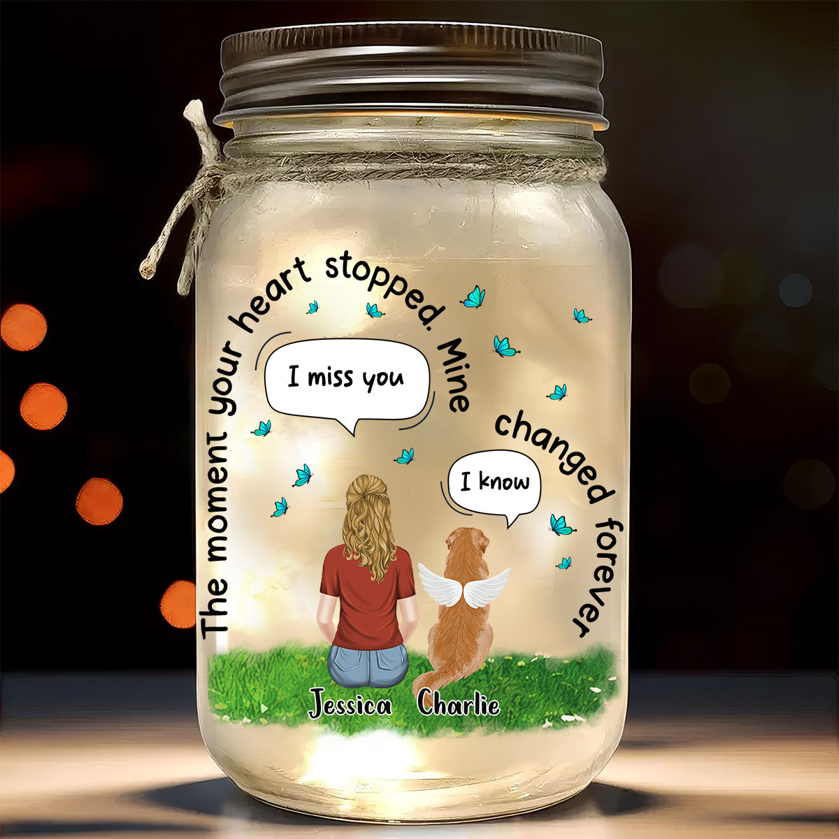 Pet Heart - Customizable Personalized Mason Jar Night Light