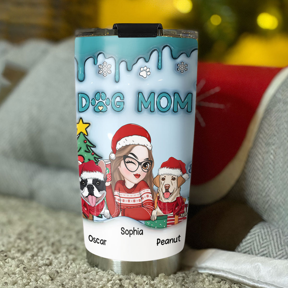 Personalized 3D Inflated Effect Christmas Tumbler for Dog Moms