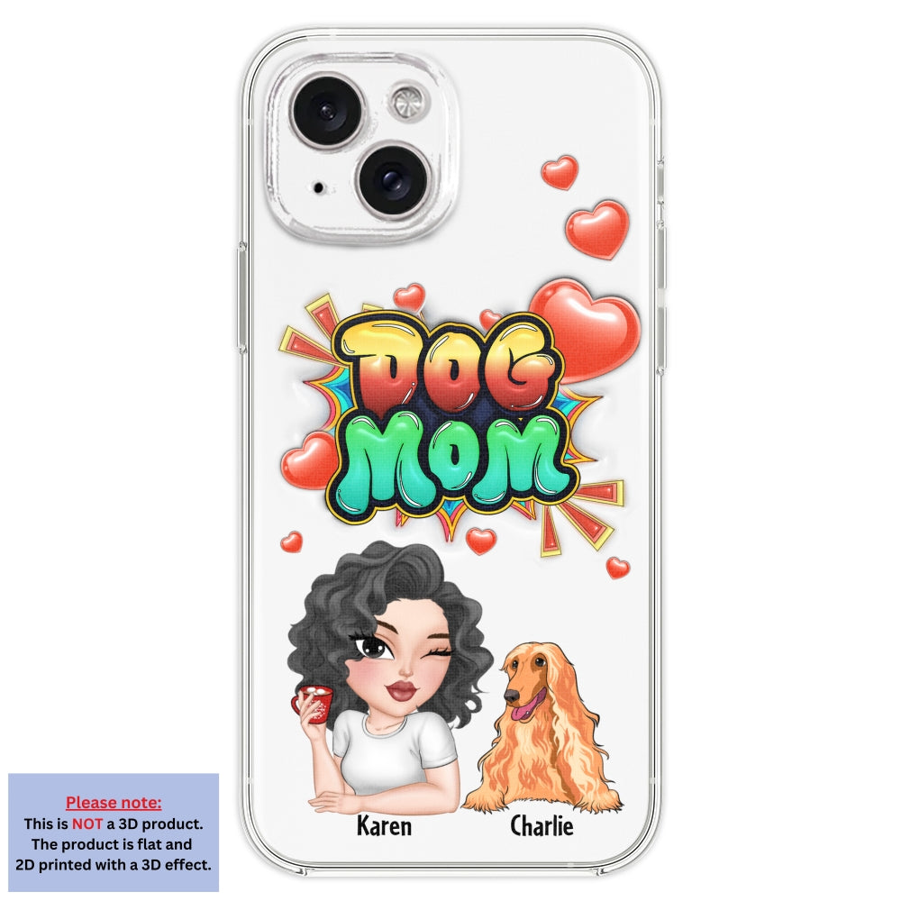 Personalized 3D Inflated Effect Dog Mom Gradient Phone Case - Customizable for Smartphones