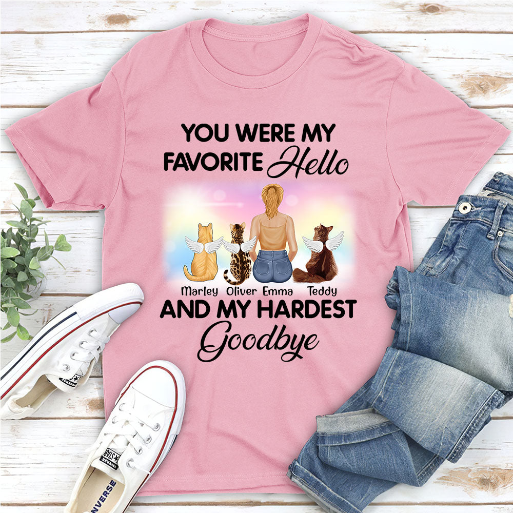 Personalized Custom Unisex 'My Favorite Hello Cat' Memorial T-shirt for Pet Lovers