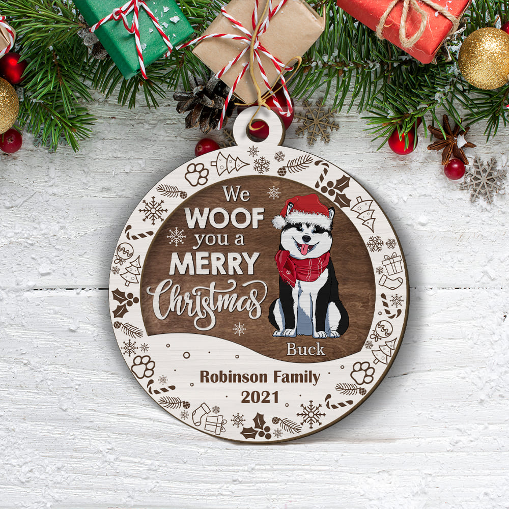 We Woof You A Merry Christmas - Customizable 2-Layered Personalized Wood Christmas Ornament