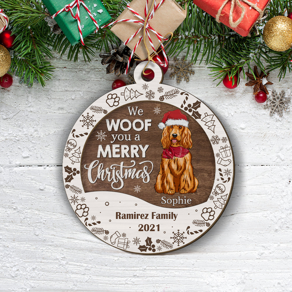We Woof You A Merry Christmas - Customizable 2-Layered Personalized Wood Christmas Ornament