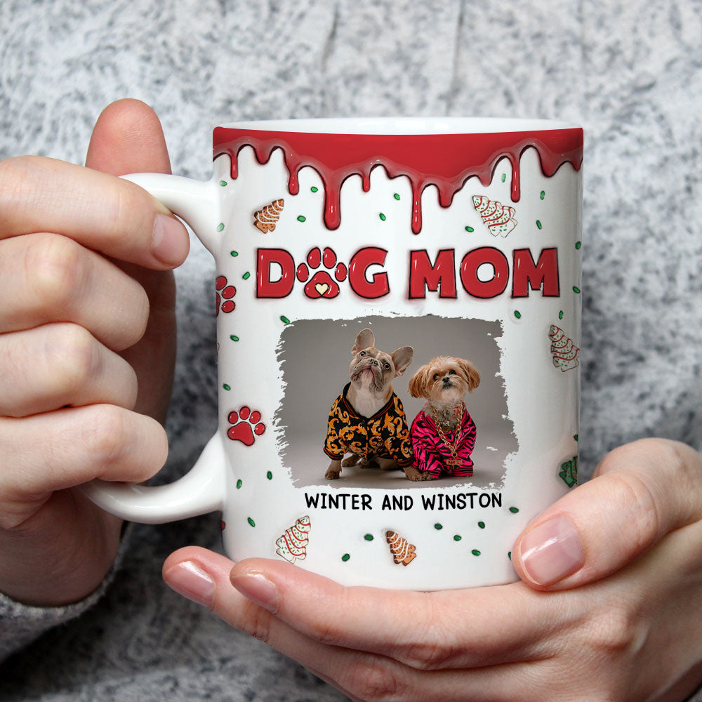 Personalized 3D Inflated Effect Dog Mom Christmas Cake Photo Mug