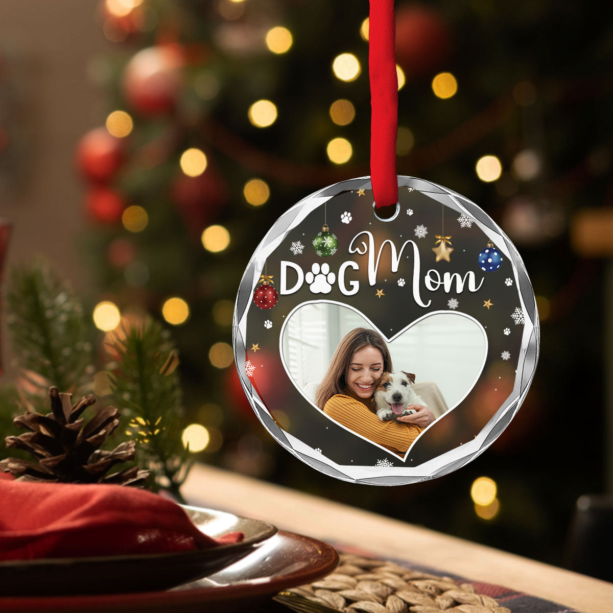 Personalized Dog Mom Photo Glass Ornament - Ideal Gift for Special Occasions