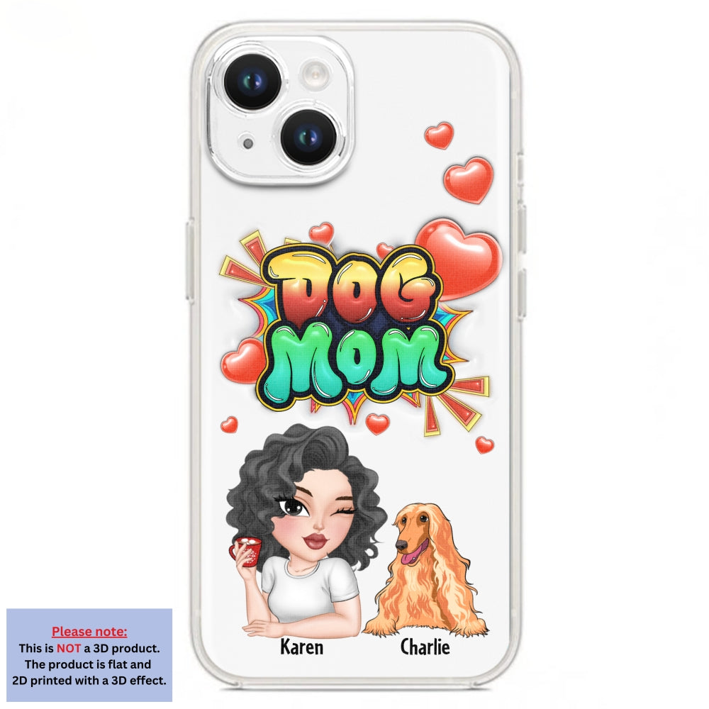 Personalized 3D Inflated Effect Dog Mom Gradient Phone Case - Customizable for Smartphones