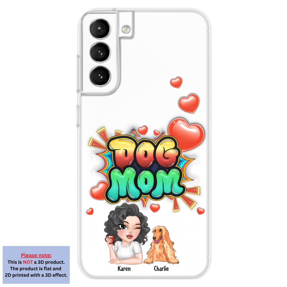Personalized 3D Inflated Effect Dog Mom Gradient Phone Case - Customizable for Smartphones
