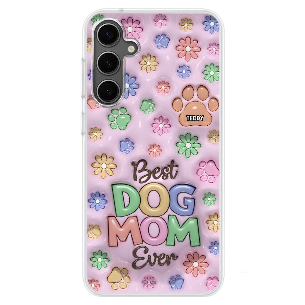 Customizable 3D Inflated Effect Dog Mom Flower And Paw Personalized Phone Case