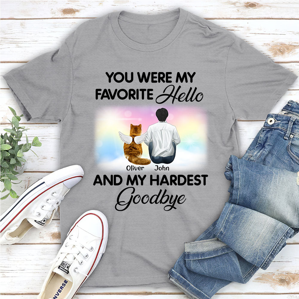 Personalized Custom Unisex 'My Favorite Hello Cat' Memorial T-shirt for Pet Lovers