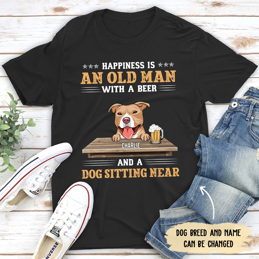 Personalized Unisex 'Old Man With Beer And Dog' T-shirt - Ideal Gift for Pet Lovers