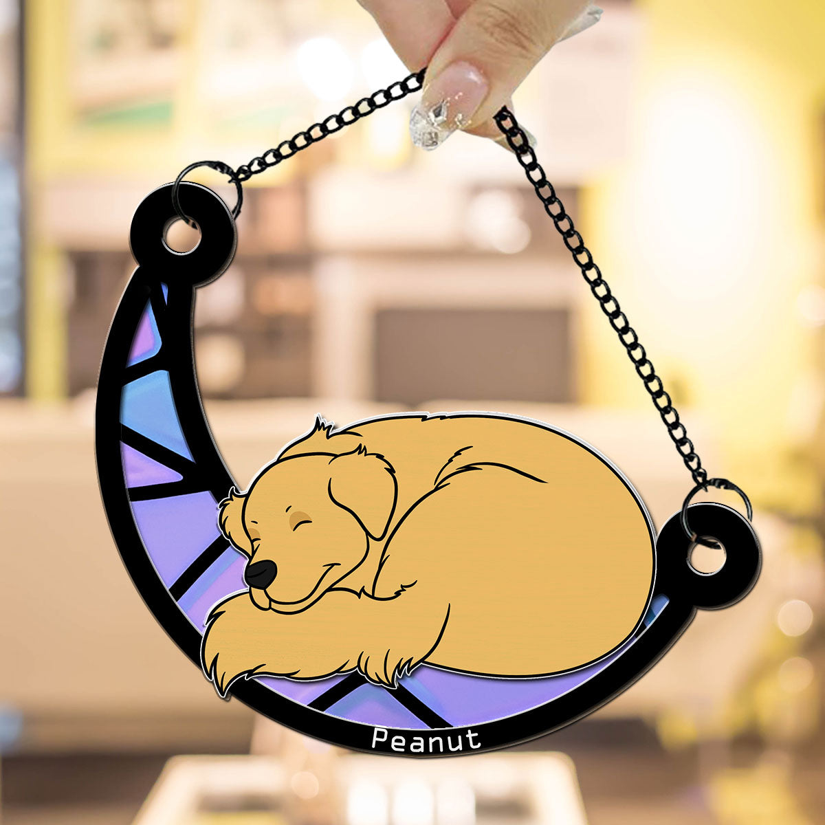 Personalized Curled Dog Sleeping On The Moon Suncatcher - Ideal Home Decor & Gift