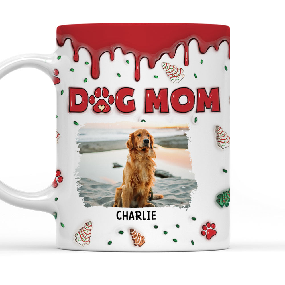 Personalized 3D Inflated Effect Dog Mom Christmas Cake Photo Mug
