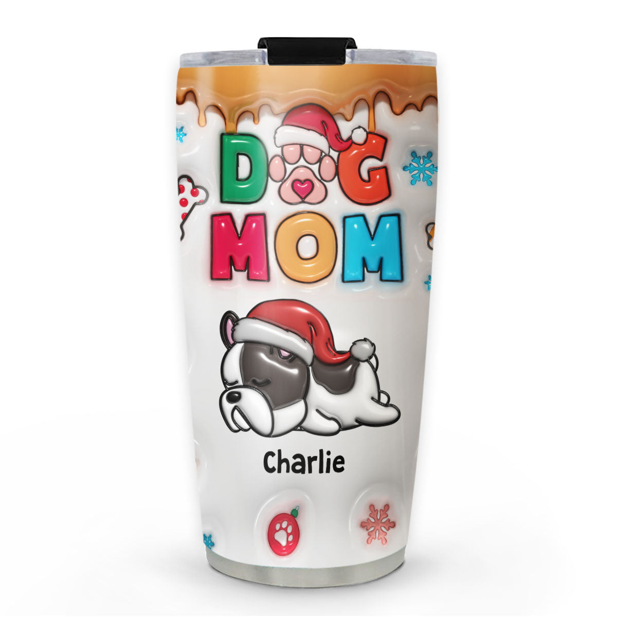 Personalized 3D Inflated Effect Christmas Tumbler for Proud Dog Moms