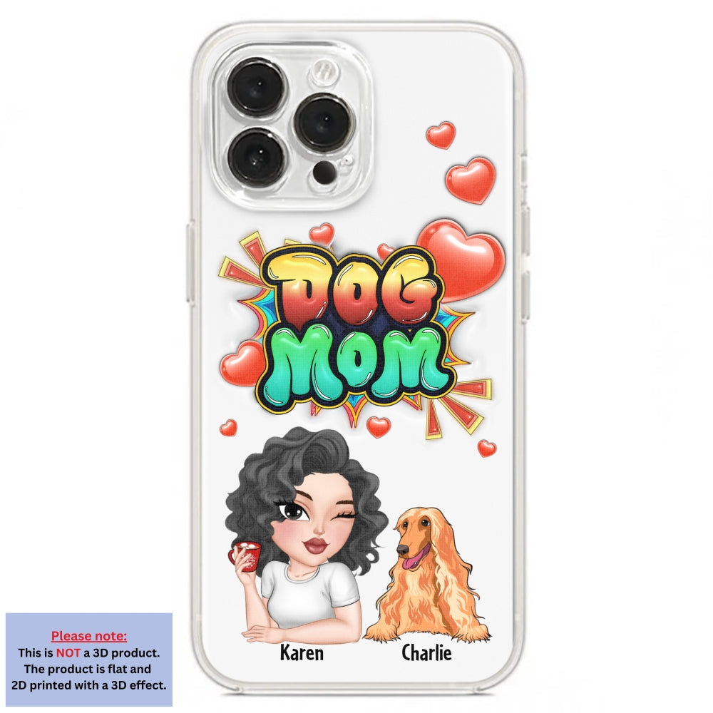 Personalized 3D Inflated Effect Dog Mom Gradient Phone Case - Customizable for Smartphones