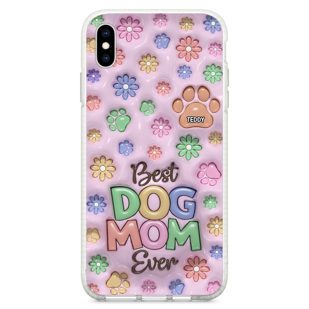 Customizable 3D Inflated Effect Dog Mom Flower And Paw Personalized Phone Case