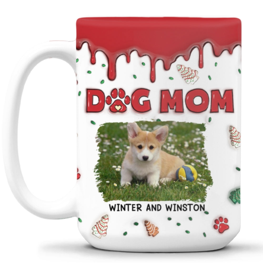 Personalized 3D Inflated Effect Dog Mom Christmas Cake Photo Mug