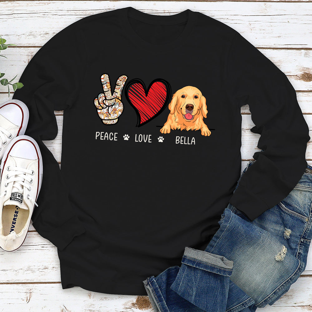Peace Love Dog - Customizable Personalized Long Sleeve Pet Lover T-shirt
