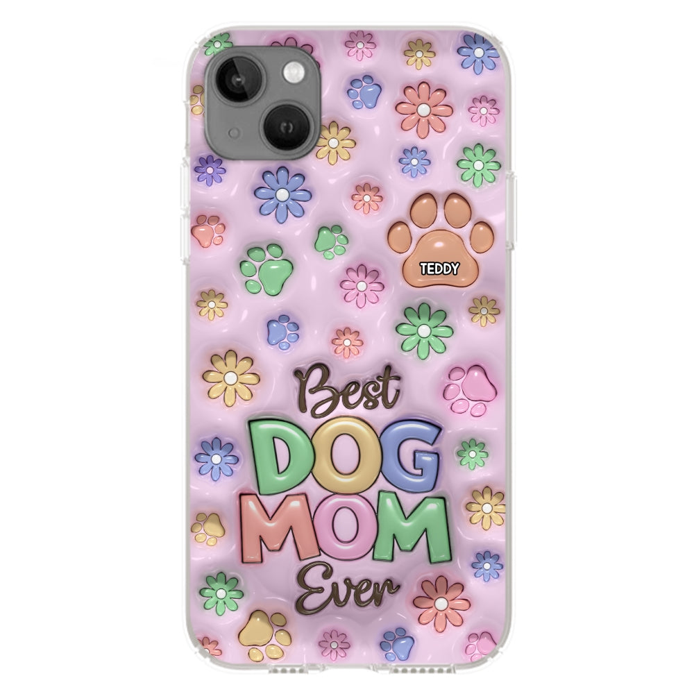Customizable 3D Inflated Effect Dog Mom Flower And Paw Personalized Phone Case