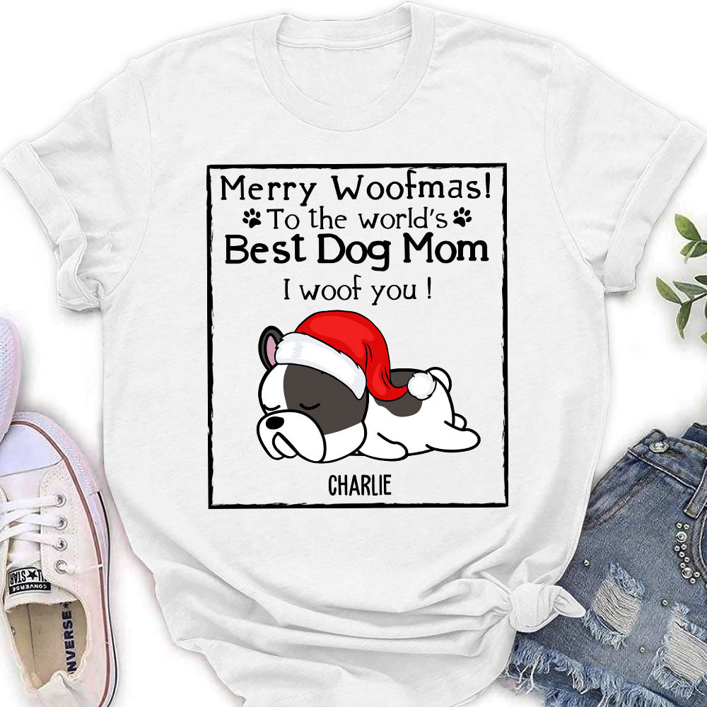 Personalized Christmas Woof Dog Mom and Dad Women's T-shirt - Ideal Gift for Pet Lovers