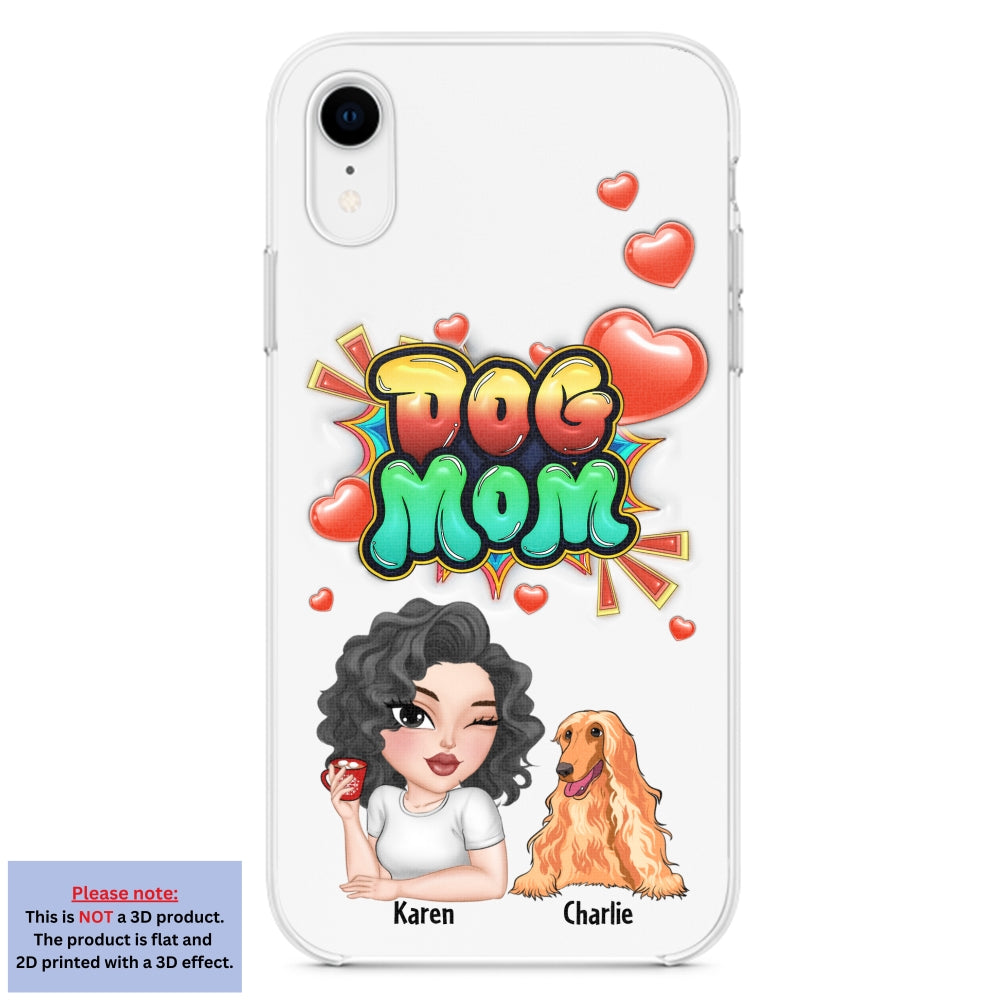 Personalized 3D Inflated Effect Dog Mom Gradient Phone Case - Customizable for Smartphones