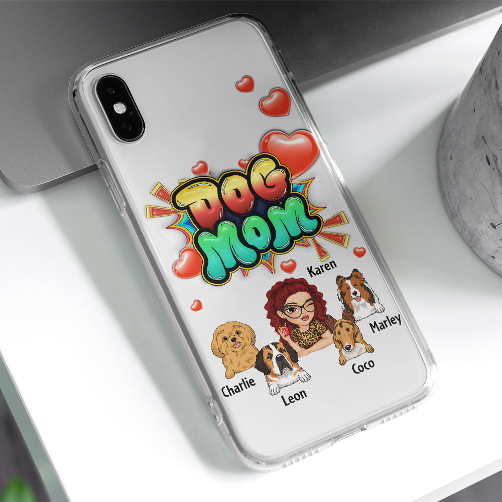 Personalized 3D Inflated Effect Dog Mom Gradient Phone Case - Customizable for Smartphones