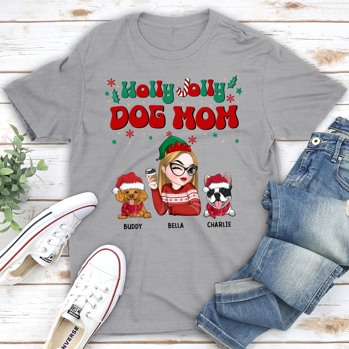 Customizable Unisex Dog Mom Christmas T-shirt - Ideal Gift for Pet Lovers
