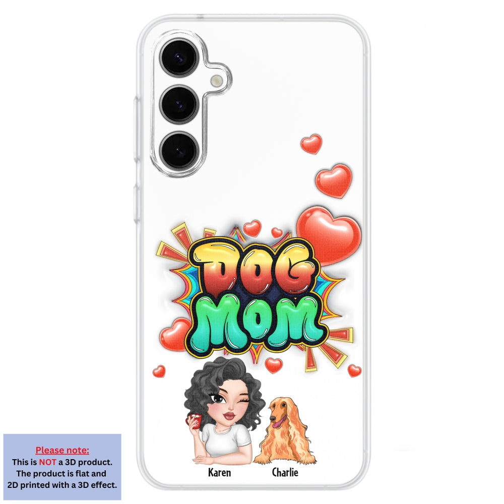 Personalized 3D Inflated Effect Dog Mom Gradient Phone Case - Customizable for Smartphones